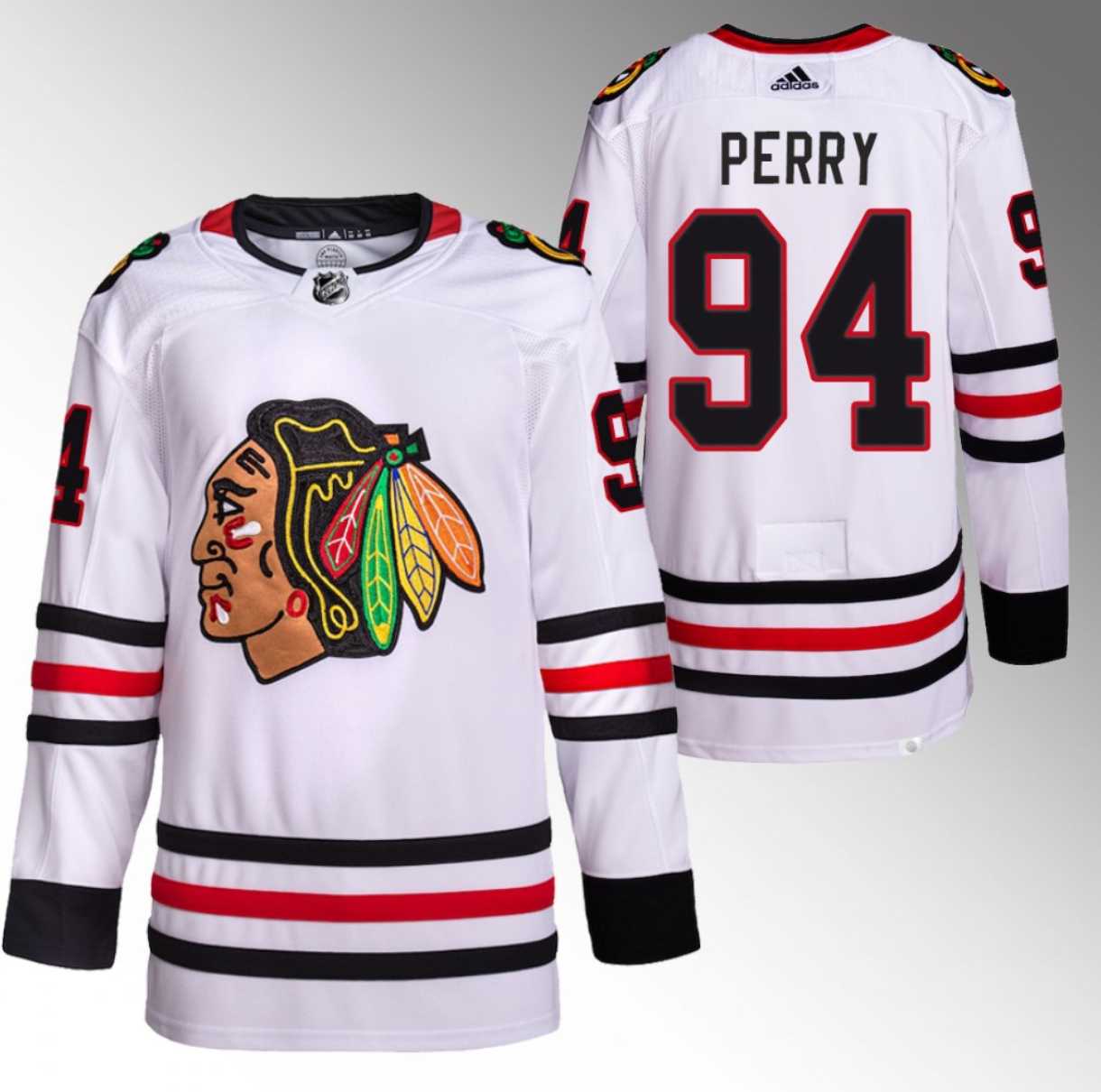 Mens Chicago Blackhawks #94 Corey Perry White Stitched Hockey Jersey